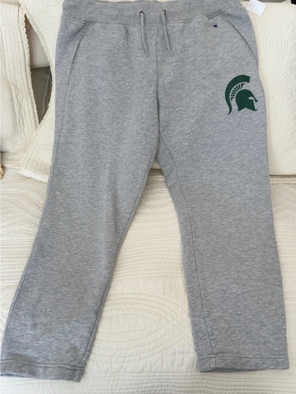 Champion Kids' Gray Sweatpants with Green Spartan Logo Size Large